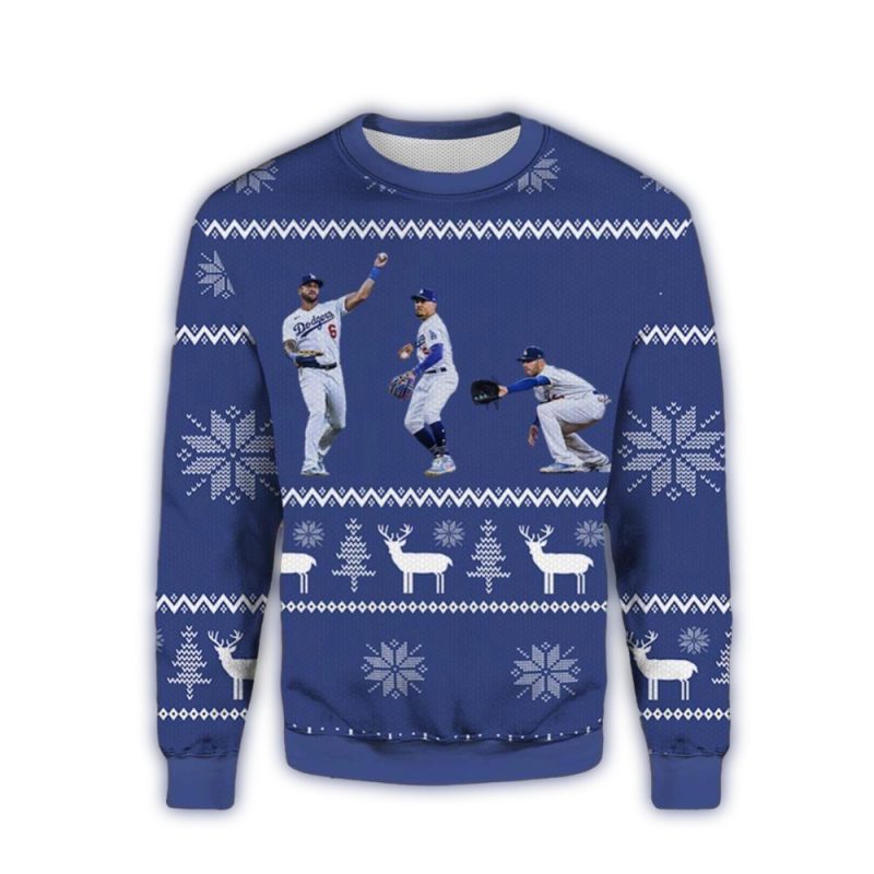 Mookie Betts, Freddie Freeman, and David Price Dodgers Ugly Sweater