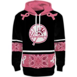 New York Yankees Black And Pink Awareness Ribbon Hoodie For Fans