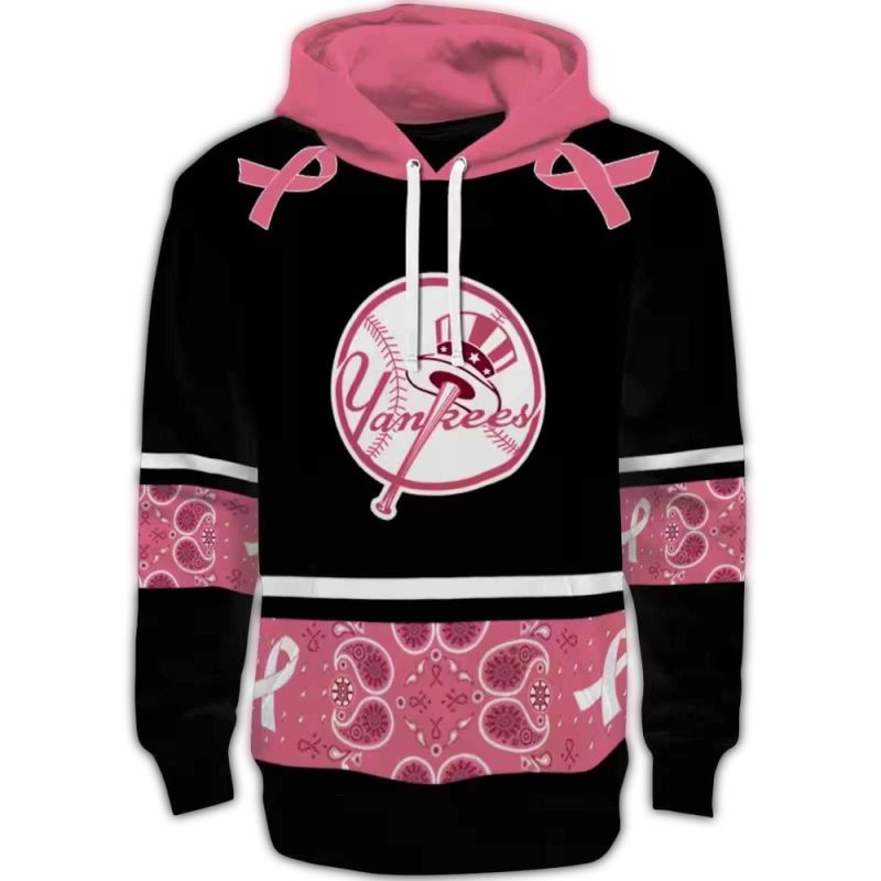 New York Yankees Black And Pink Awareness Ribbon Hoodie For Fans