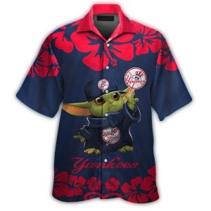Baby Yoda New York Yankees Floral Hawaiian Shirt For Kids