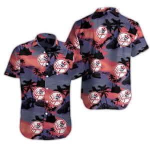 New York Yankees Sunset Palms Hawaiian Shirt For Men