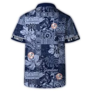 New York Yankees Blue Mosaic Print Hawaiian Shirt For Men