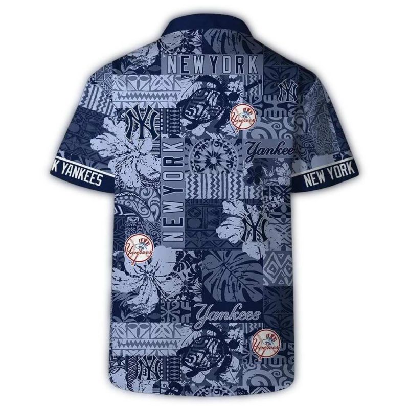 New York Yankees Blue Mosaic Print Hawaiian Shirt For Men