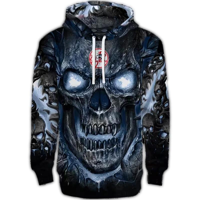new york yankees demonic skull navy black hoodie best selling