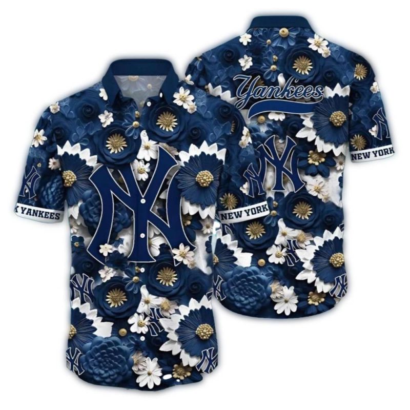 new york yankees floral paradise hawaiian shirts