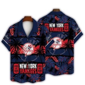 New York Yankees Hawaiian Shirt With Tiki Palm Trees Design
