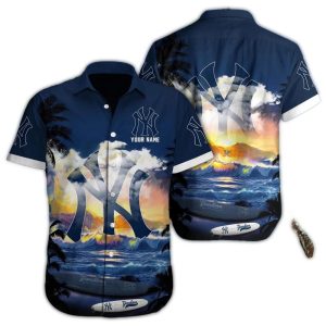Personalized New York Yankees Sunset Beach Hawaiian Shirt For Men
