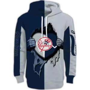 New York Yankees Heartbeat Graphic All-Over Print Hoodie For Fans