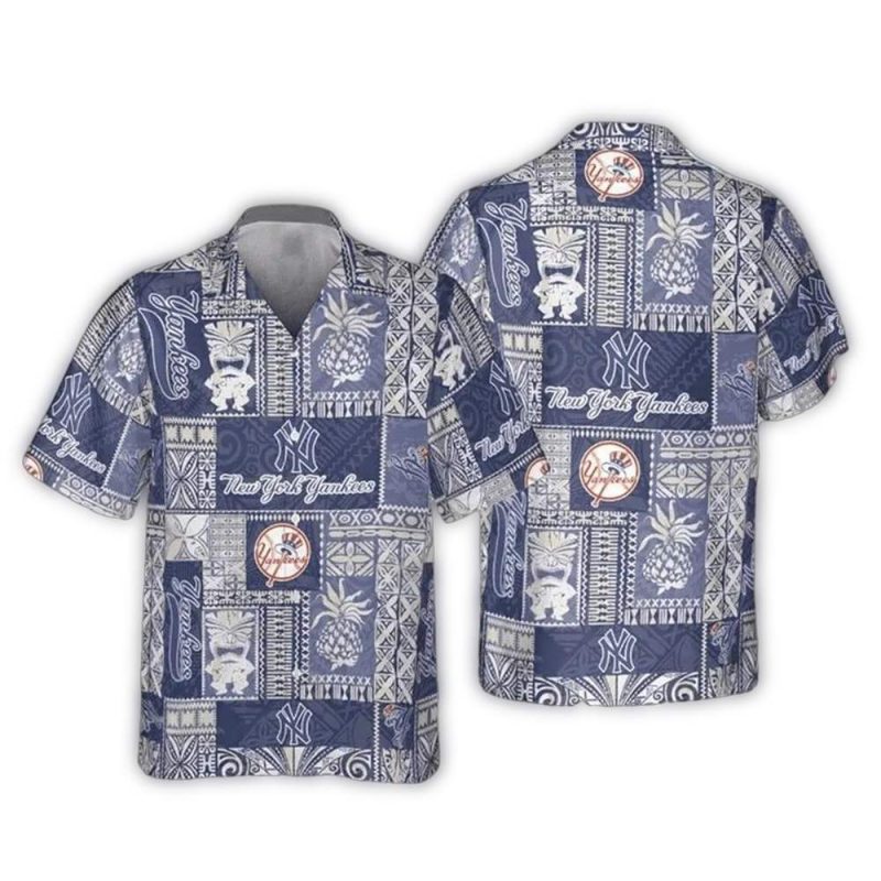 new york yankees island patchwork hawaiian shirt