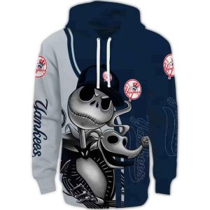 Jack Skellington & Zero All Over Print Hoodie For New York Yankees Fans