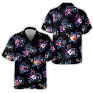 New York Yankees Midnight Blossom Hawaiian Shirt - Tropical Style Tee