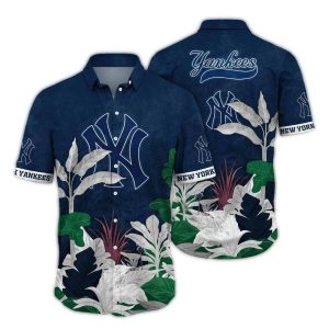Vintage New York Yankees Hawaiian Shirt - Retro Leafs Design