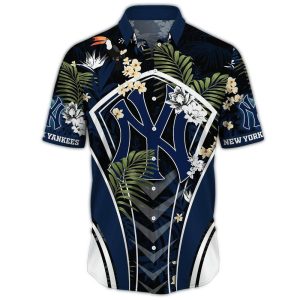 New York Yankees Floral Leaves Hawaiian Shirt For Men & Women