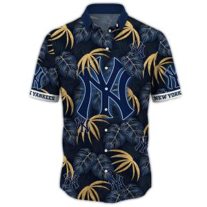 New York Yankees Leaf Pattern Hawaiian Shirt For Casual Style