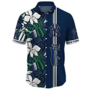 New York Yankees Floral Stripe Hawaiian Shirt For Men