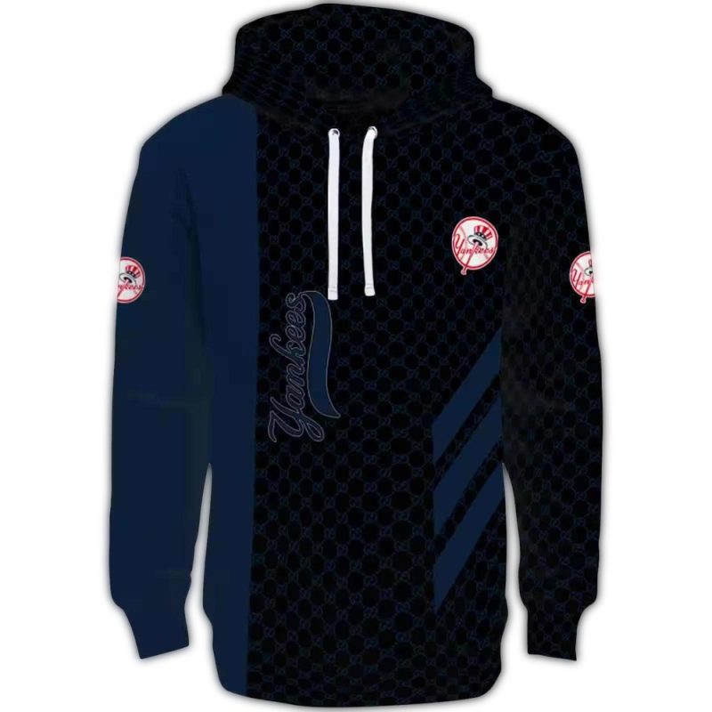 new york yankees monogram pattern navy hoodie best selling
