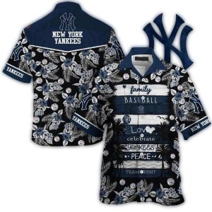 New York Yankees Moonlight Palm Print Hawaiian Shirt For Men