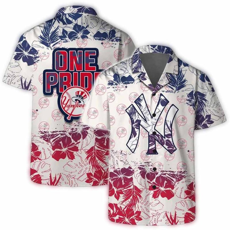 new york yankees one pride floral hawaiian shirt
