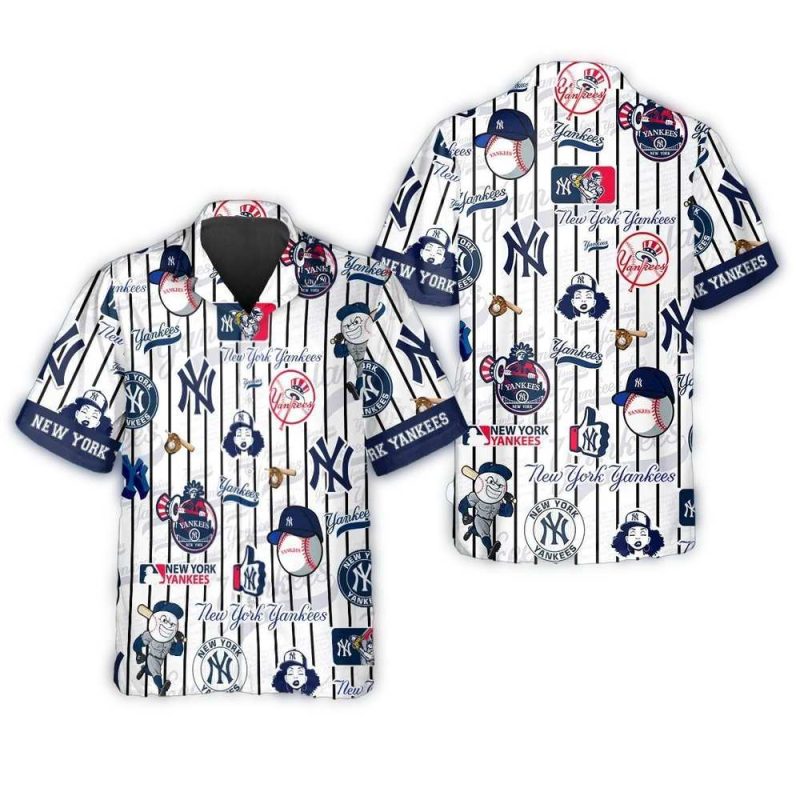 new york yankees pinstripe mascot hawaiian shirt 2 side