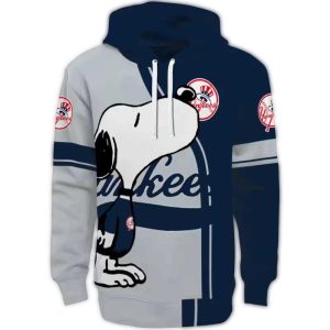 Playful Snoopy All-Over Print Hoodie - New York Yankees Fan Gear