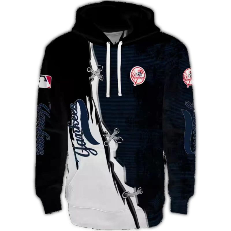new york yankees ripped pattern navy black white hoodie best selling