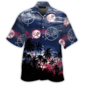 New York Yankees Tropical Hawaiian Shirt With Sunset Beach Design
