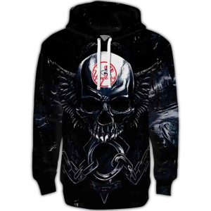 New York Yankees Skull Artwork All-Over Print Hoodie For Fans
