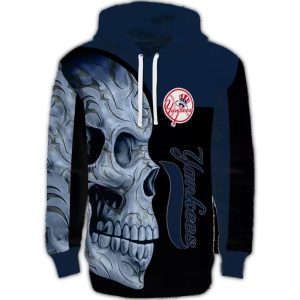 New York Yankees Skull Print All-Over Hoodie For Ultimate Fan Style