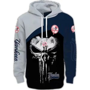New York Yankees Skull Punisher All-Over Print Hoodie For Fans