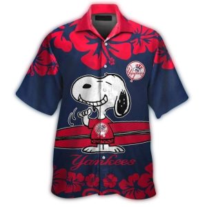 Snoopy Surfing New York Yankees Hawaiian Shirt For Casual Style