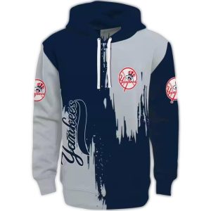 New York Yankees Splatter Effect All-Over Print Hoodie For Fans