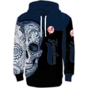 New York Yankees Sugar Skull All-Over Print Hoodie For Fans