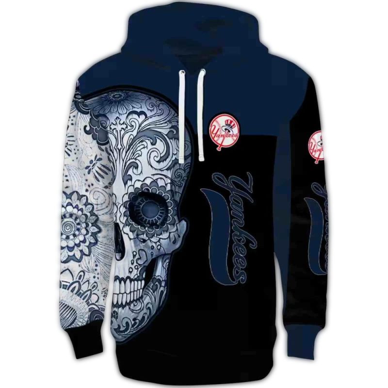 new york yankees sugar skull navy black hoodie best selling