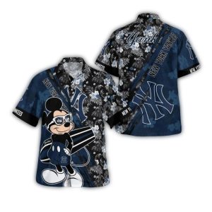 New York Yankees Tropical Mickey Mouse Hawaiian Shirt For Men