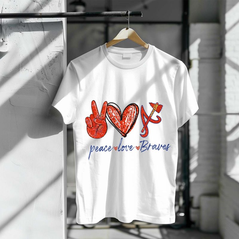 Peace Love Braves T-Shirt - Stylish Fan Tee For Atlanta Braves Supporters - Image 3