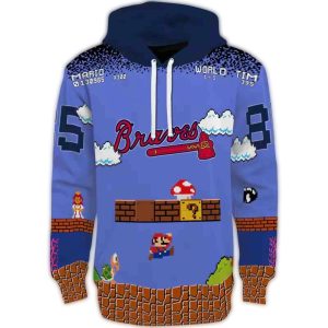 Custom Atlanta Braves Mario All-Over Print Hoodie For Fans
