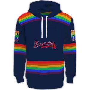 Custom Atlanta Braves Rainbow Stripes All-Over Print Hoodie