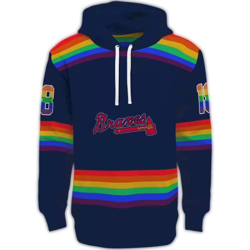 personalized atlanta braves rainbow stripes navy hoodie best selling