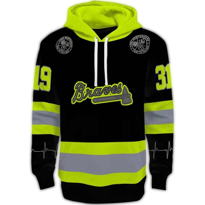 personalized atlanta braves safety motif black neon green hoodie best selling