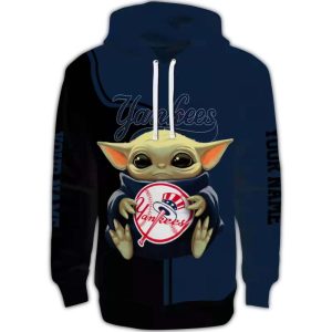Personalized Baby Yoda All Over Print Hoodie For New York Yankees Fans