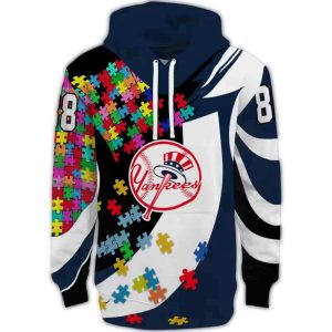 Custom New York Yankees Puzzle Pieces All-Over Print Hoodie