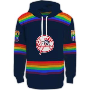 Custom New York Yankees Rainbow Stripes All-Over Print Hoodie