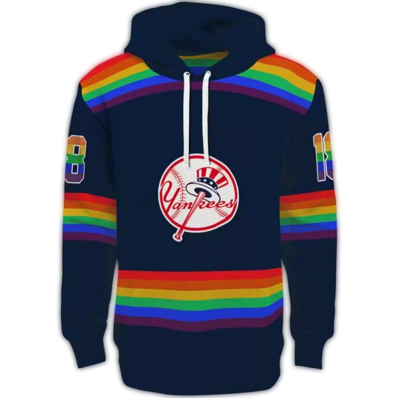 personalized new york yankees rainbow stripes navy hoodie best selling