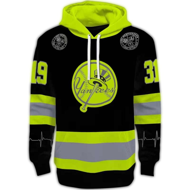 personalized new york yankees safety motif black neon green hoodie best selling