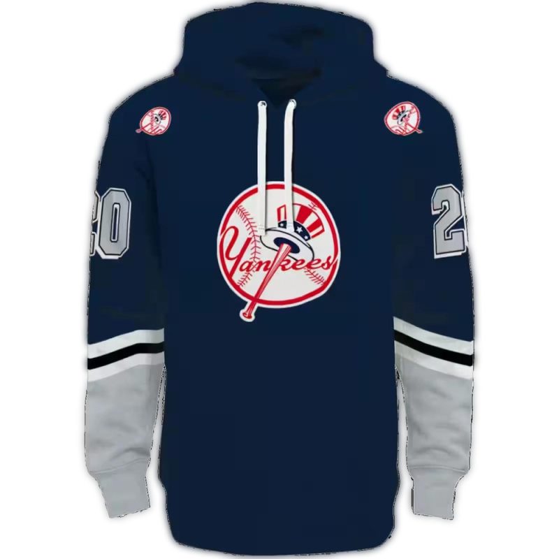 personalized new york yankees striped sleeves navy hoodie best selling