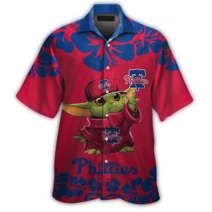Philadelphia Phillies Baby Yoda Floral Print Hawaiian Shirt for Kids