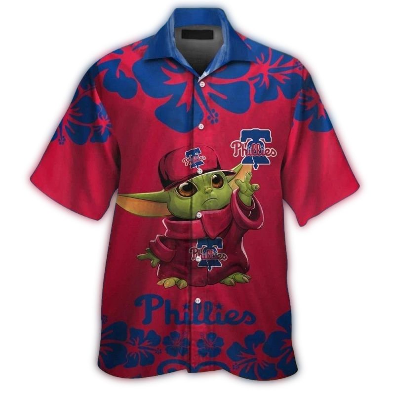 Philadelphia Phillies Baby Yoda Floral Print Hawaiian Shirt for Kids