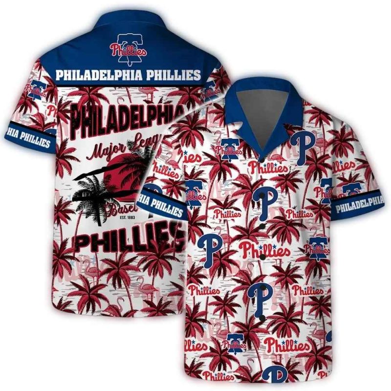 Philadelphia Phillies Flamingo Print Hawaiian Shirt - Tropical Style - Image 3