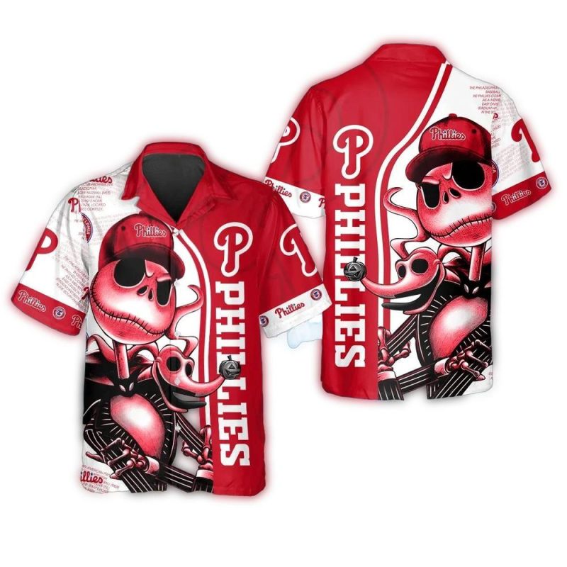 Philadelphia Phillies Jack Skellington Halloween Hawaiian Shirt for Fans - Image 3