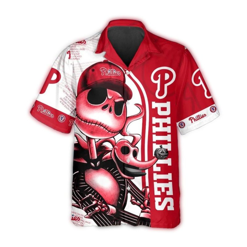 Philadelphia Phillies Jack Skellington Halloween Hawaiian Shirt for Fans - Image 2